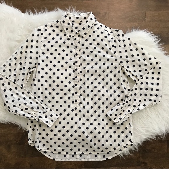 J. Crew Tops - Jcrew jacquard dot popover shirt White navy blue